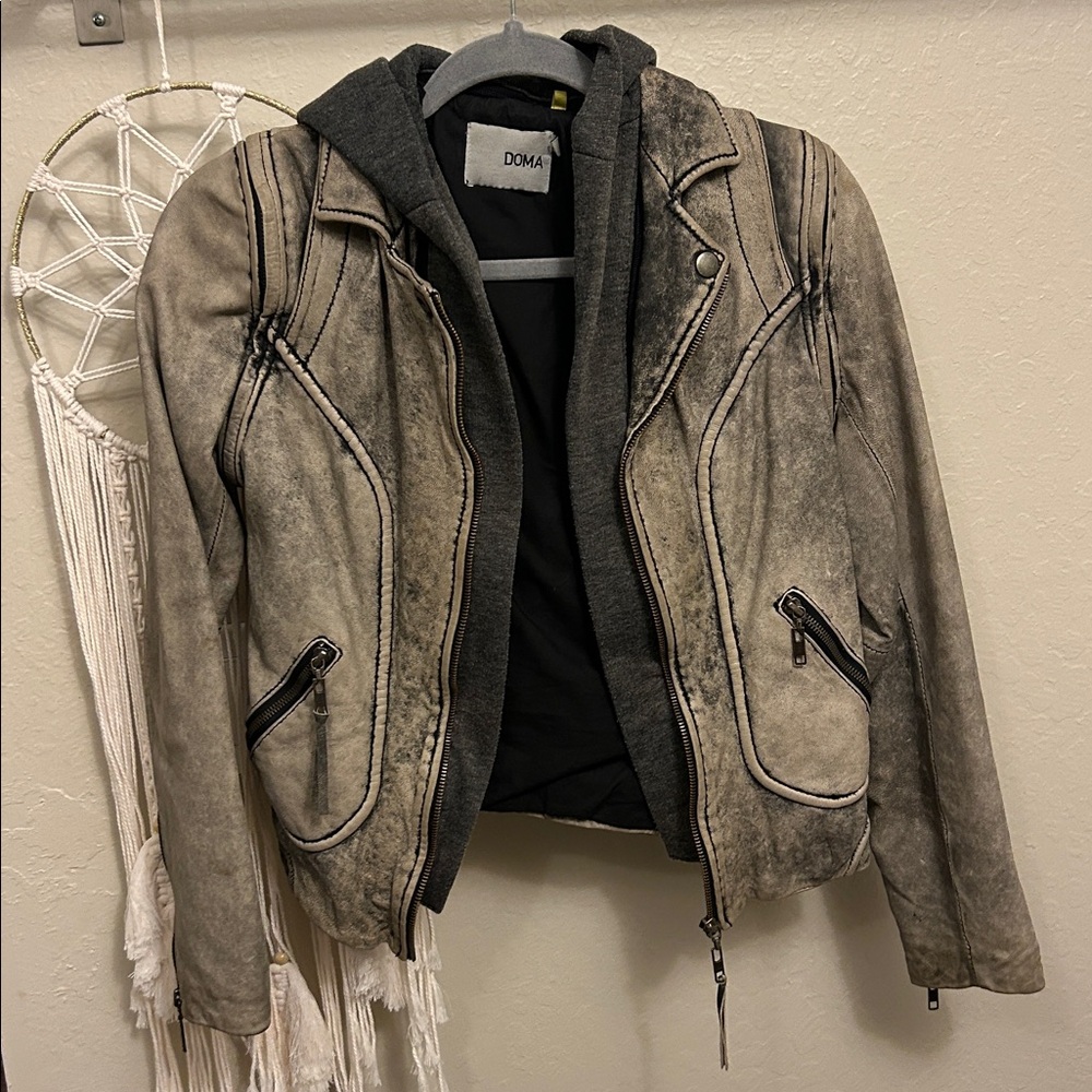 Doma Gray Leather Jacket with Black Accents